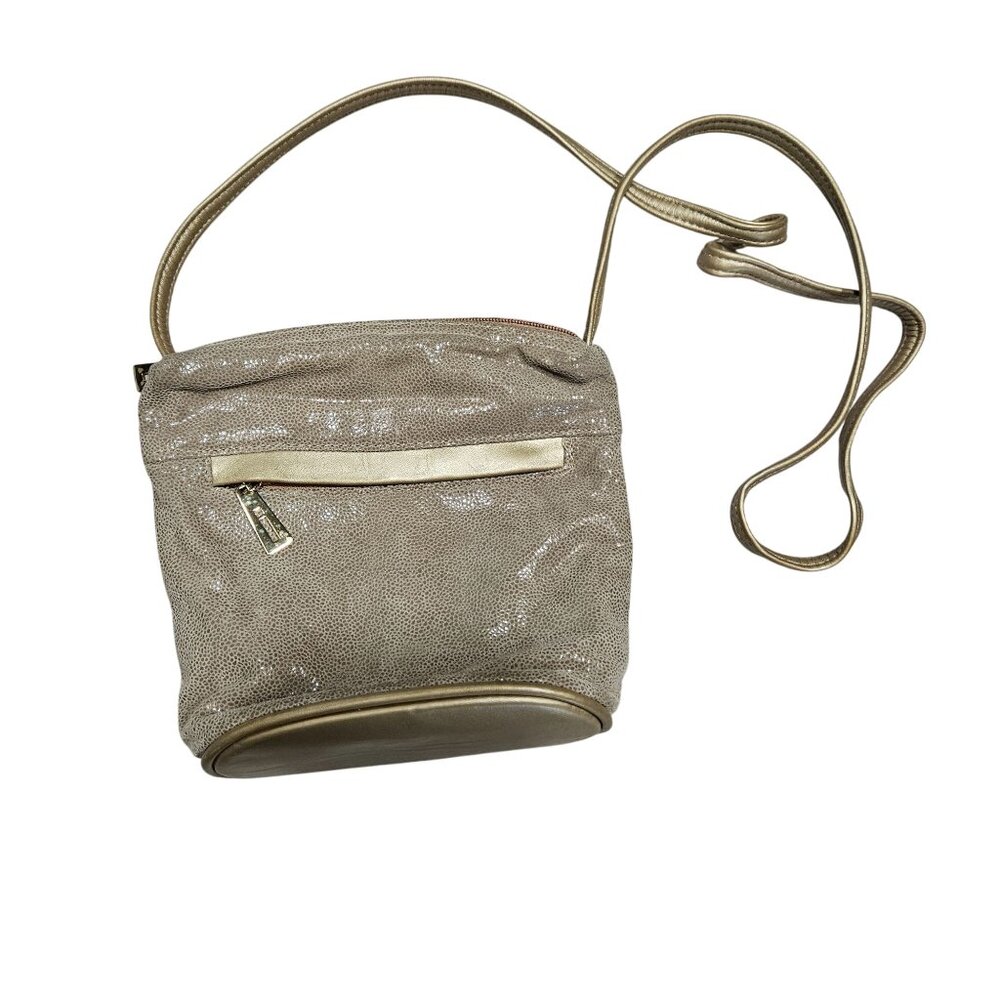 Vintage Dawli Genuine Leather Gold Crossbody‎ Bag With Zip Pocket Made In USA